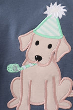 Load image into Gallery viewer, Navy puppy birthday applique boy bubble
