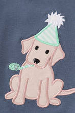 Load image into Gallery viewer, Navy puppy birthday applique boy set
