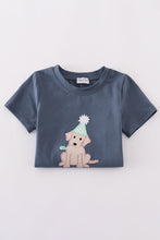 Load image into Gallery viewer, Navy puppy birthday applique boy set
