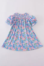 Load image into Gallery viewer, Blue blossom charm smocked girl dress
