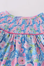 Load image into Gallery viewer, Blue blossom charm smocked girl dress
