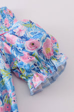 Load image into Gallery viewer, Blue blossom charm smocked girl dress
