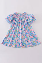 Load image into Gallery viewer, Blue blossom charm smocked girl dress
