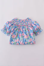 Load image into Gallery viewer, Blue blossom charm smocked girl dress
