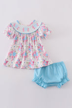Load image into Gallery viewer, Blue petal meadow embroidery girl bloomer set
