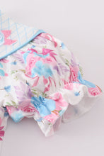 Load image into Gallery viewer, Blue petal meadow embroidery girl bloomer set
