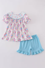 Load image into Gallery viewer, Blue petal meadow embroidery girl set
