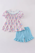 Load image into Gallery viewer, Blue petal meadow embroidery girl set
