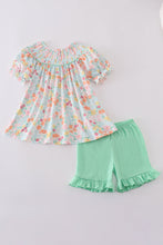 Load image into Gallery viewer, Green springtime bloom smocked girl set
