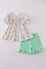 Load image into Gallery viewer, Green springtime bloom smocked girl set
