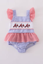 Load image into Gallery viewer, Navy Seersucker Atlanta Embroidery Swimsuit
