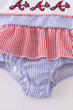 Load image into Gallery viewer, Navy Seersucker Atlanta Embroidery Swimsuit
