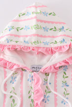 Load image into Gallery viewer, Pink floral print girl ruffle hoodie dress
