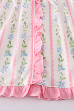 Load image into Gallery viewer, Pink floral print girl ruffle hoodie dress
