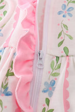 Load image into Gallery viewer, Pink floral print girl ruffle hoodie dress
