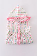 Load image into Gallery viewer, Pink floral print girl ruffle hoodie dress
