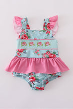 Load image into Gallery viewer, Rosebud bliss print smocked girl one-piece swimsuit
