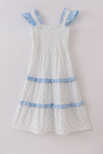 Load image into Gallery viewer, Blue classic lattice charm smocked mom tiered dress
