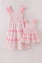 Load image into Gallery viewer, Pink bow smocked mom&amp;me tiered dress
