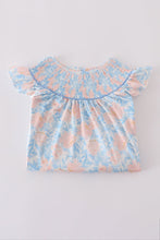 Load image into Gallery viewer, Blue bloom elegance smocked ruffle dress
