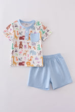 Load image into Gallery viewer, Blue zoo animals print shorts set
