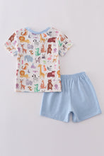 Load image into Gallery viewer, Blue zoo animals print shorts set
