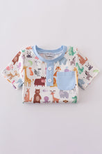 Load image into Gallery viewer, Blue zoo animals print shorts set
