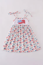 Load image into Gallery viewer, Pink flag embroidery print ruffle dress
