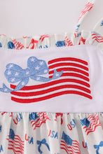 Load image into Gallery viewer, Pink flag embroidery print ruffle dress
