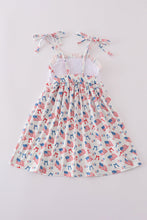 Load image into Gallery viewer, Pink flag embroidery print ruffle dress
