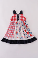 Load image into Gallery viewer, Red floral gingham ruffle dress
