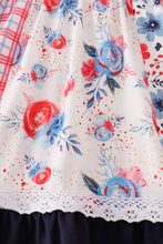 Load image into Gallery viewer, Red floral gingham ruffle dress
