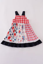 Load image into Gallery viewer, Red floral gingham ruffle dress
