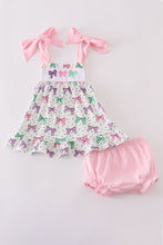 Load image into Gallery viewer, Pink bow embroidery print bloomer set
