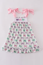 Load image into Gallery viewer, Pink bow embroidery ruffle dress
