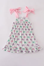 Load image into Gallery viewer, Pink bow embroidery ruffle dress
