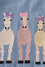 Load image into Gallery viewer, Blue farm horses embroidery shorts set
