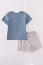 Load image into Gallery viewer, Blue farm horses embroidery shorts set
