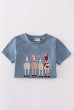 Load image into Gallery viewer, Blue farm horses embroidery shorts set
