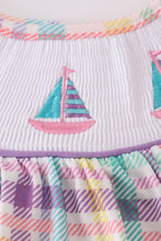 Load image into Gallery viewer, Purple sailboats embroidery bloomer set
