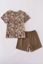 Load image into Gallery viewer, Brown three deers embroidery shorts set
