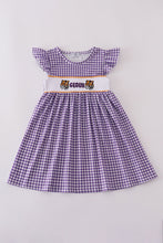 Load image into Gallery viewer, Purple gold LSU geaux embroidery smocked dress
