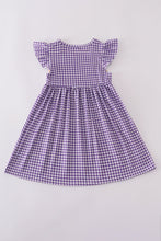 Load image into Gallery viewer, Purple gold LSU geaux embroidery smocked dress
