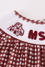 Load image into Gallery viewer, Mississippi MSU embroidery smocked gingham dress

