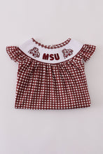 Load image into Gallery viewer, Mississippi MSU embroidery smocked gingham dress
