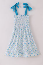 Load image into Gallery viewer, Blue floral bow tie strap mom dress

