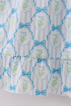 Load image into Gallery viewer, Blue floral bow tie strap mom dress
