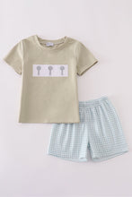 Load image into Gallery viewer, Green farm windmill embroidery shorts set
