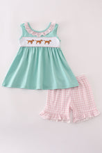 Load image into Gallery viewer, Mint hunting puppy embroidery ruffle shorts set
