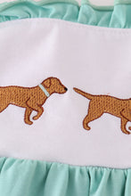 Load image into Gallery viewer, Mint hunting puppy embroidery ruffle dress
